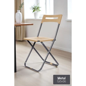 Safran Katlanabilir Metal Gövdeli Sandalye Katlanır Mutfak Bahçe Kamp Sandalyesi Krem 1 Adet