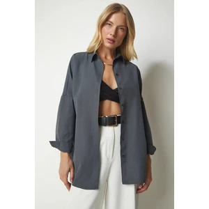 Kadın Oversize Basic Uzun Kol Gömlek