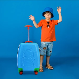 Çocuk Valizi WX-411 Mavi 360° Döner Tekerlekler ile Konforlu Seyahat İmkanı
