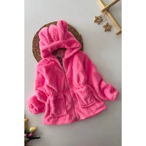 Miniğimin Cicileri Kulaklı Kapüşonlu Kız Çocuk peluş mont - Pembe