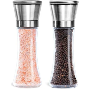 Mithra Life 2 Li Büyük Boy Metal Krom Kapaklı Cam Tuz Karabiber Değirmeni Tuzluk Biberlik MIT1245