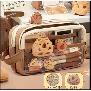Capybara Kalem Kutusu Kapibara Kalemlik Büyük Kapasiteli Aksesuarlı (10 Sticker + 1 Doll Hediye)Geniş Büyük Boy