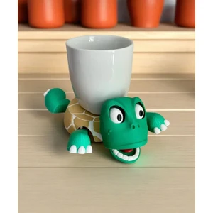 Sevimli Kaplumbağa Bardak Altlığı – Hareketli ve Eğlenceli Kupa Altlığı(Sütlü Kahve-Beyaz Çizgili)