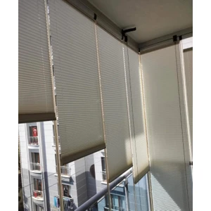 Plise Katlanır Cam Balkon Perdesi - Ofis Perdesi - Mutfak Perdesi - Salon Perdesi Krem