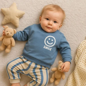 Ciobaby Erkek Bebek Takımı Smile Yazı Baskılı