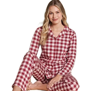 Kadın Önden Düğmeli Uzun Kollu Kışlık Pijama Takımı Elena Moretti Rahat Ev Giyim Hediyelik