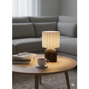 Mcy Dekor Modern Pliseli Ahşap Desen Abajur | Masa Lambası | Ev Dekorasyonu | Hediyelik Eşya