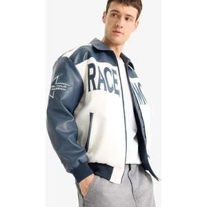 Oversize Geniş Kalıp Gömlek Yaka Fermuarlı Nakış Detaylı İç Cepli Suni Deri Mont E8819AX25AU