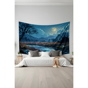 Ay Işığı Nehir Manzarası Desenli Duvar Halısı Duvar Örtüsü Tapestry Süet Dokulu Kumaş