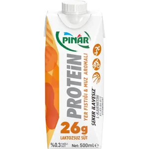 Yer Fıstıklı ve Muz Aromalı Protein Süt 500 ml x 12 Adet