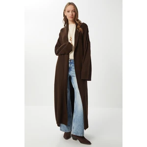 Happiness İstanbul Oversize Uzun Triko Hırka LDD0129 Kahverengi