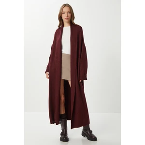 Happiness İstanbul Oversize Uzun Triko Hırka LDD0129 Bordo