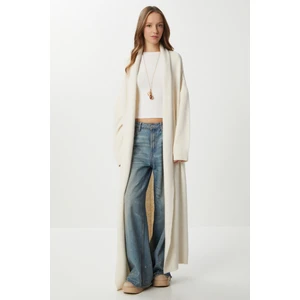 Happiness İstanbul Oversize Uzun Triko Hırka LDD0129 Krem