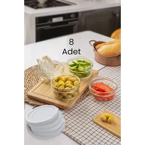 Beyaz Kapaklı Kahvaltılık Çerezlik Takımı 8'li (Logolu Cam)