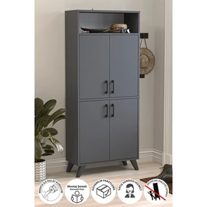 4 Kapaklı Ayakkabılık 9 Bölmeli Ayakkabılık Çok Amaçlı Dolap Beste Antrasit