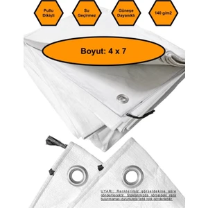 Beyaz Renk Ebatlı Branda, 4x7 Çadır 140 Gr/m2 Su Geçirmez Kamyon Saman Inşaat Gölgeleme Çadırı