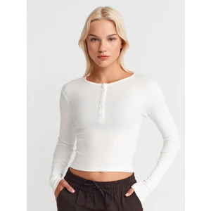 31442 Uzun Kollu Çıtçıt Düğmeli Top-Ekru