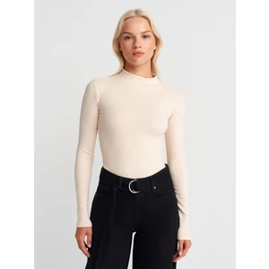 31433 Yarım Balıkçı Yaka Top-Bej Melanj