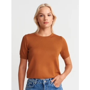 10779 Bisiklet Yaka Kısa Kol Basic Triko Bluz-Karamel