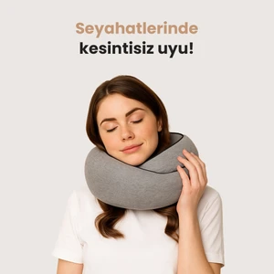 Gri Seyahat Boyun Yastığı Visko Hafızalı Kolay Taşınabilir %100 Visco Konforlu Ortopedik