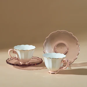 Samo 2 Kişilik Akrilik Tabaklı Pembe Kahve Fincan Takımı 90 ml