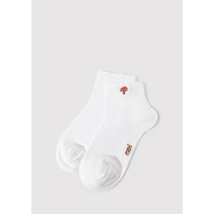 Mantar Nakış İşlemeli Beyaz Soket Çorap 1912755-620