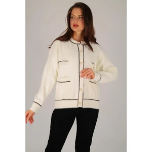 Kadın Ekru Düğme Detay Yumoş Hırka