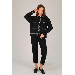 Kadın Siyah Düğme Detay Yumoş Hırka