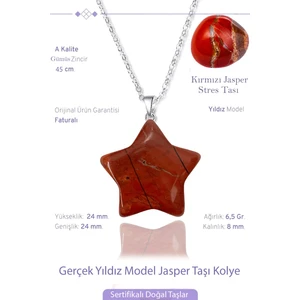 Tesbih Atölyesi Sertifikalı Gerçek Yıldız Model Kırmızı Jasper Taşı Kolye - Gümüş Aparatlı
