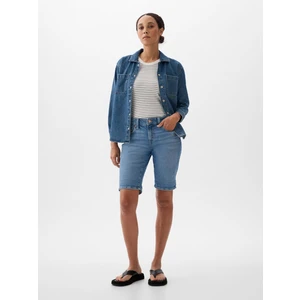 Kadın Mavi 9" Mid Rise Denim Bermuda Şort