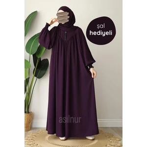 Asilnur Moda Elif Ferace Şal Hediyeli Takım Mürdüm