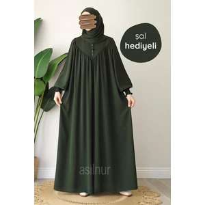 Asilnur Moda Elif Ferace Şal Hediyeli Takım Haki