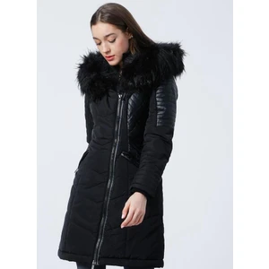 Kapüşonlu Asimetrik Fermuarlı Midi Kaban - Kışlık