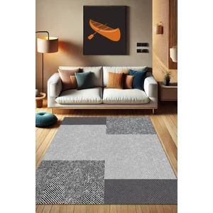 The Reef Design Goemetrik Dikdörtgen Desenli Halı Balıksırtı Kırçıllı Halı Gri Halı Salon ve Oturma Odası Halısı