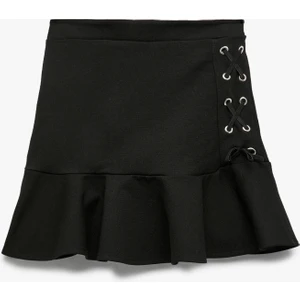 Bağlama Detaylı Viskon Karışımlı Volanlı Etek