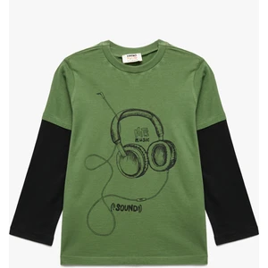 Pamuklu Uzun Kollu Bisiklet Yaka Baskılı Tişört