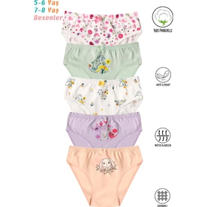 Özkan 41603 5'li Paket Kız Çocuk Karışık Renkli Desenli Pamuklu Yumuşak Slip Külot