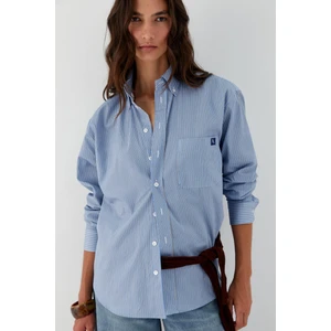 Çizgili Oversize Poplin Gömlek Mavi