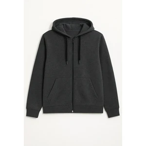 Erkek Fermuarlı Kapüşonlu Cepli Içi Polarlı Sweatshirt