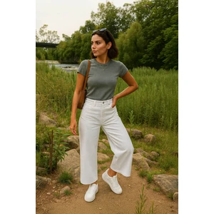 Banny Jeans Kadın Beyaz Bol Paça Uzun Jean Pantolon