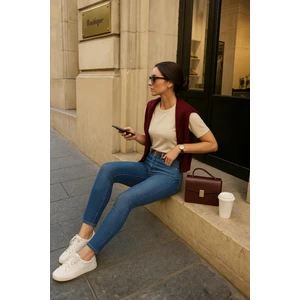 Kadın Orta Bel Streç Jean Pantolon Koyu Mavi