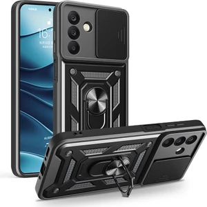 Samsung Galaxy A17 Uyumlu Kılıf Pars Sürgülü Kamera Korumalı Yüzüklü Sert Silikon Siyah