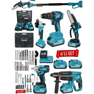 Kömürsüz Motor Şarjlı Matkap,taşlama,yağ Pompalı Testere,somun Sıkma,kırıcı Delici Teleskopik Sap 6 Li Ultra Set