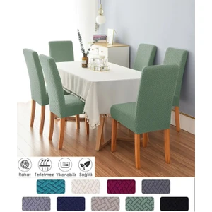 Tuğla Desen Likrali Jakarlı Kümaş Sandalye Örtüsü, Lastikli, Esnekli Sandalye Kılıfı 6 Adet