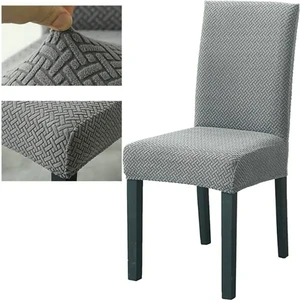 Tuğla Desen Likrali Jakarlı Kümaş Sandalye Örtüsü, Lastikli, Esnekli Sandalye Kılıfı 6 Adet