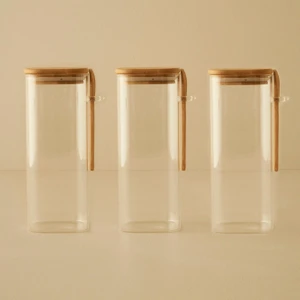 Alice Bambu Kapaklı 3'lü Kavanoz Seti Naturel (1000 Cc)