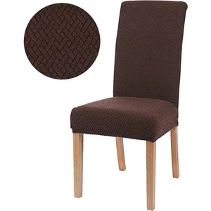 Tuğla Desen Likrali Jakarlı Kümaş Sandalye Örtüsü, Lastikli, Esnekli Sandalye Kılıfı 6 Adet