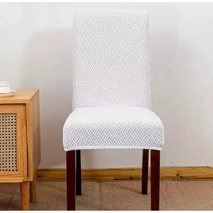 Tuğla Desen Likrali Jakarlı Kümaş Sandalye Örtüsü, Lastikli, Esnekli Sandalye Kılıfı 6 Adet