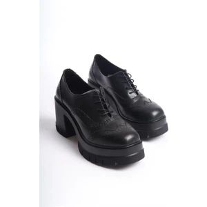 Kadın Dianai Siyah Cilt Carık Model 8 cm Topuklu Platformlu Ayakkabı