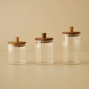 Beatrice Ahşap Kapaklı 3'lü Kavanoz Seti Naturel